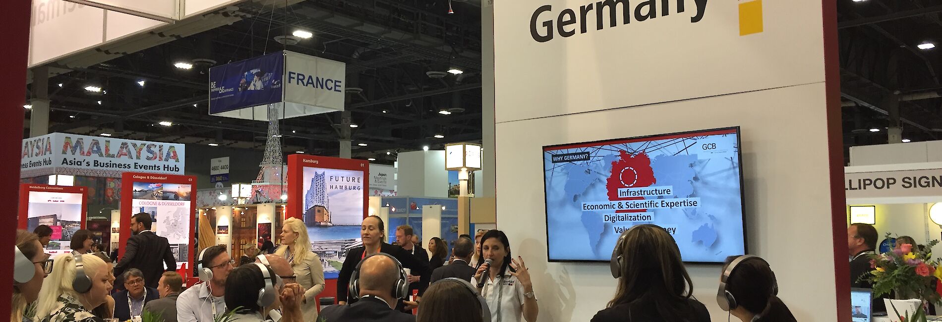 Visitors at Germany's IMEX America 2019 stand