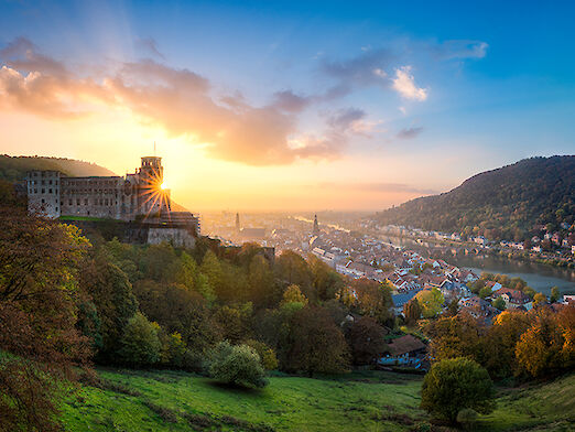 Stadtpanorama Heidelberg bei Sonnenuntergang