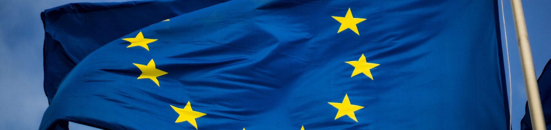 Flag of the European Union waving in blue sky