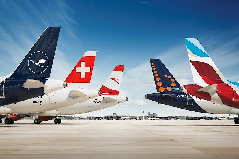Fünf Flugzeuge der fünf Airlines der Lufthansa Group | © Lufthansa Group