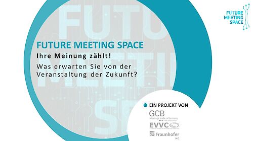 Future Meeting Space Key Visual with call to action (in German language) "Ihre Meinung zählt", i.e. "Your opinion counts".