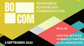 BOCOM key visual with text "3 September 2020" and the address of Design Offices Berlin