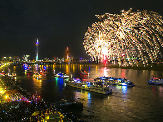 Fireworks over the river Rhine during Japan day