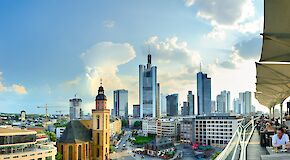 View of Frankfurt Hauptwache and the city's skyline in the background