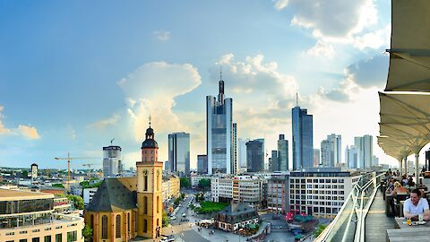 View of Frankfurt Hauptwache and the city's skyline in the background